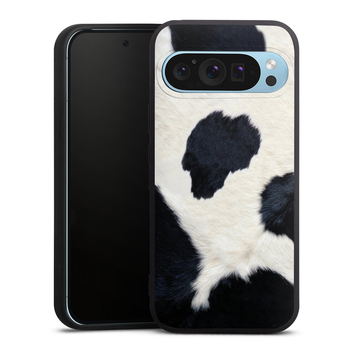 Google Pixel 9 Pro Handy Premium Silikon Hülle Handyhülle schwarz Case Animal Look Animal Print Cow Skin Silikon Premium Case