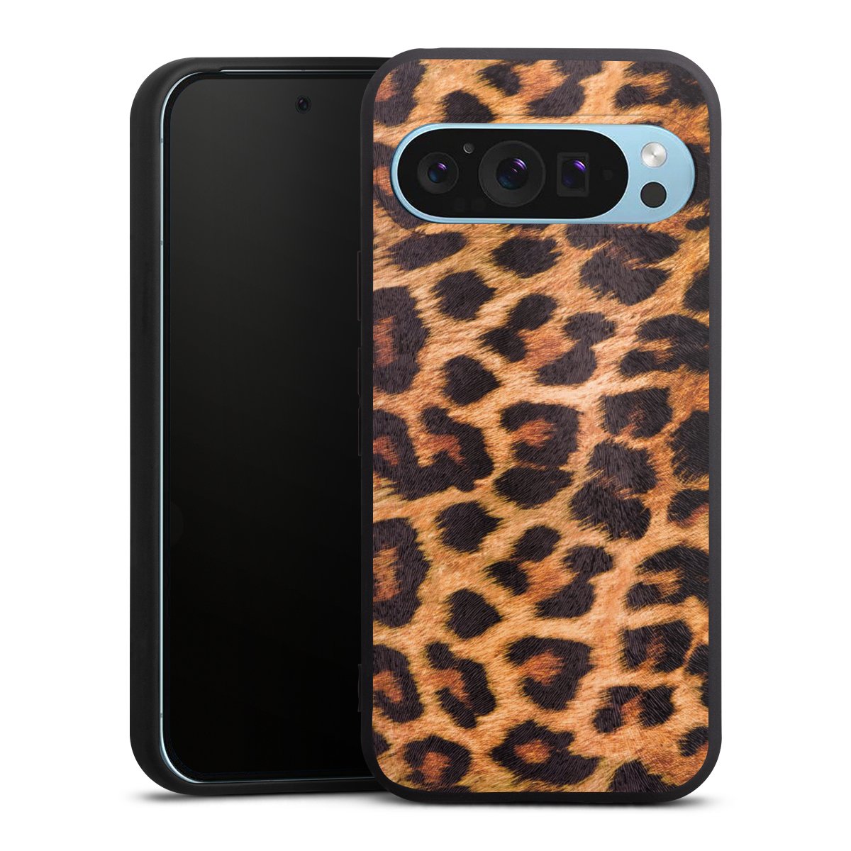 Google Pixel 9 Pro Handy Premium Silikon Hülle Handyhülle schwarz Case Animal Print Leopard Fur Silikon Premium Case