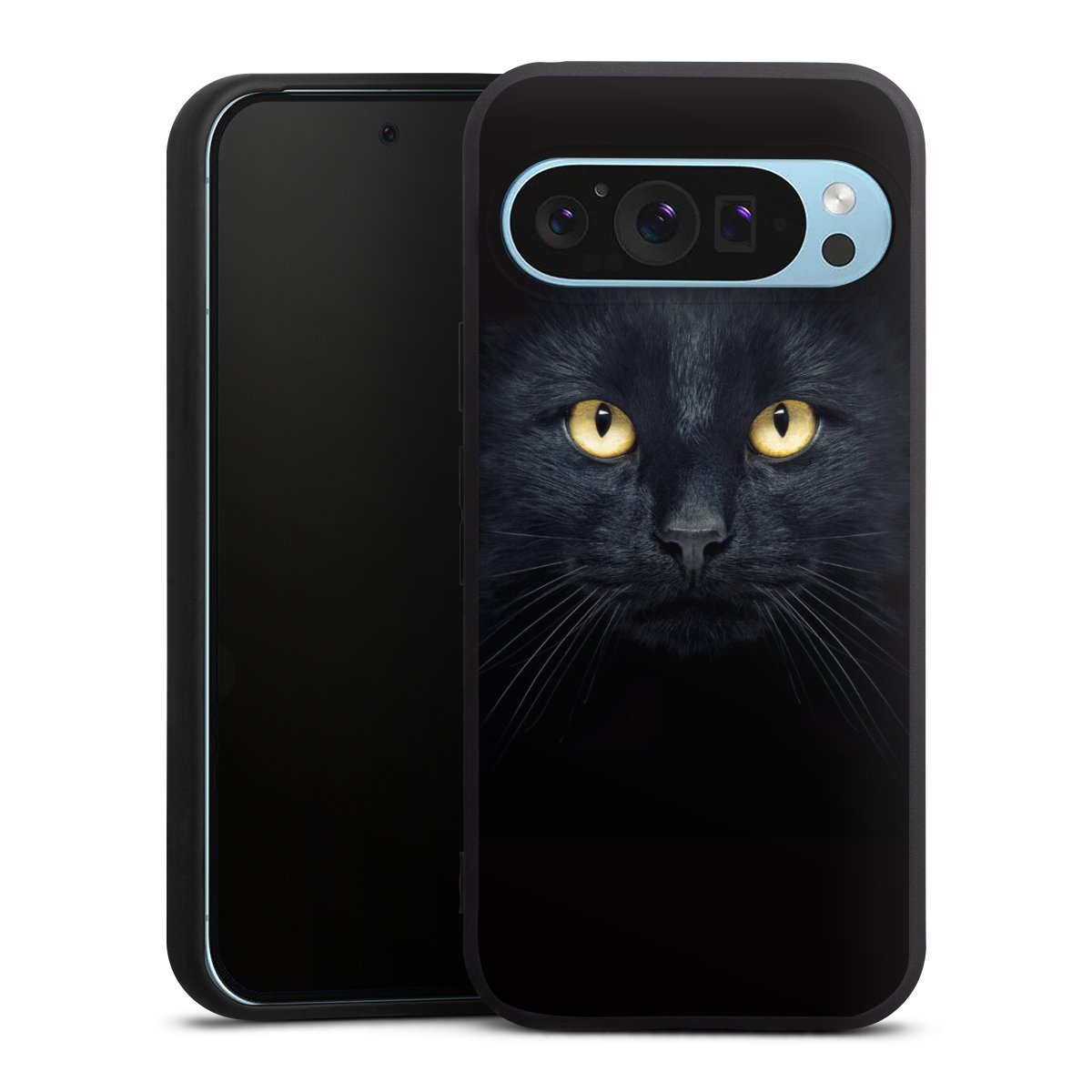 Google Pixel 9 Pro Handy Premium Silikon Hülle Handyhülle schwarz Case Eye Cat Black Silikon Premium Case