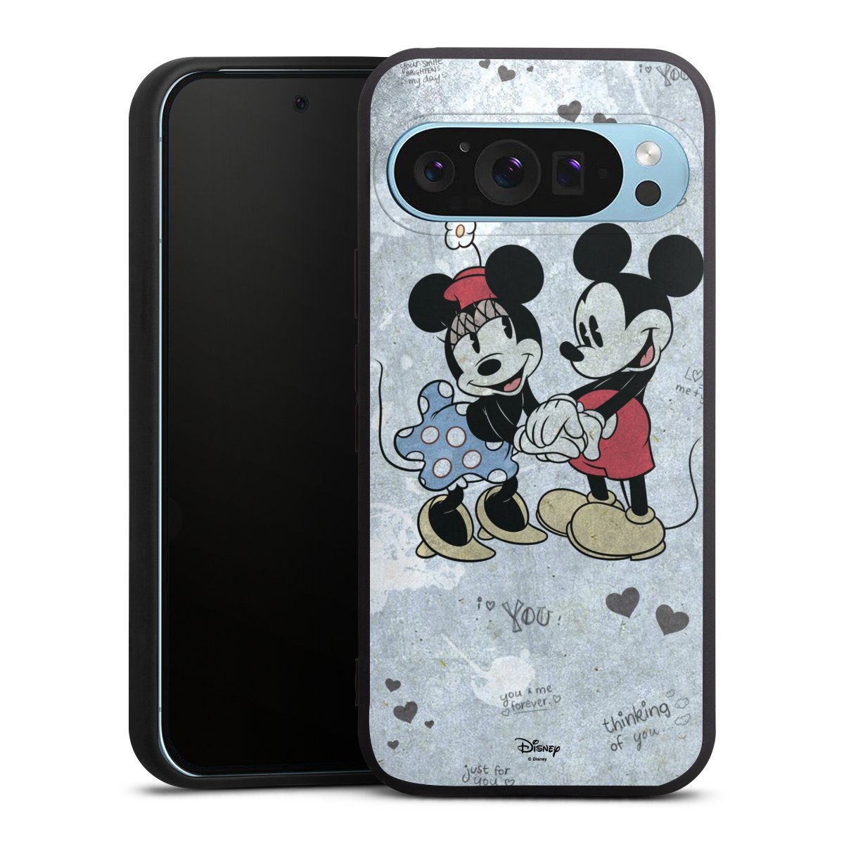 Google Pixel 9 Pro Handy Premium Silikon Hülle Handyhülle schwarz Case Mickey & Minnie Mouse Vintage Disney Silikon Premium Case