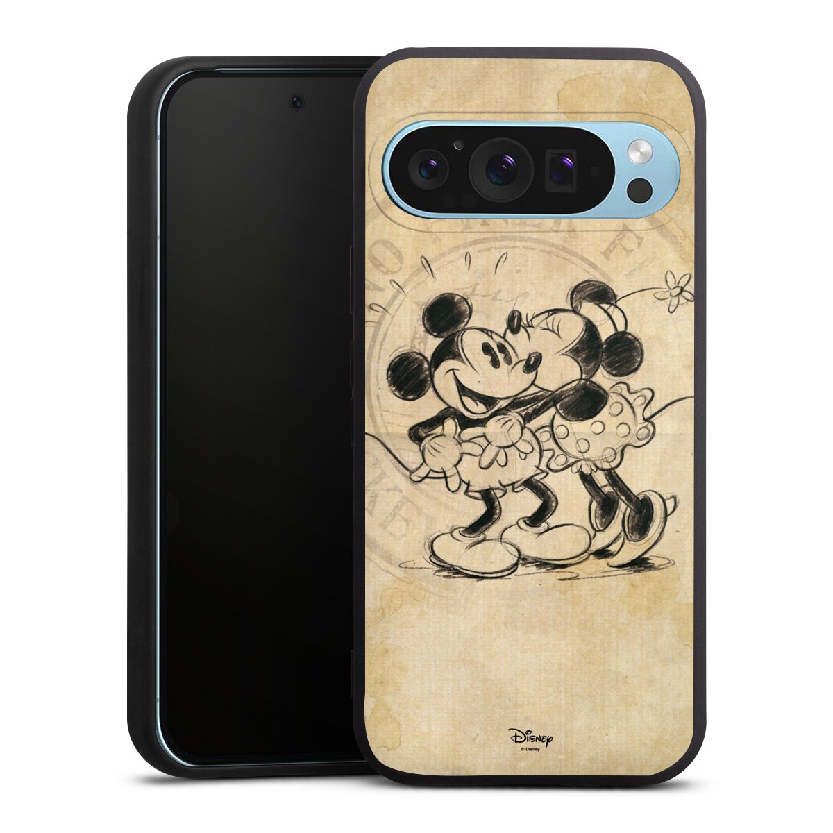 Google Pixel 9 Pro Handy Premium Silikon Hülle Handyhülle schwarz Case Mickey Mouse Vintage Minnie Mouse Silikon Premium Case