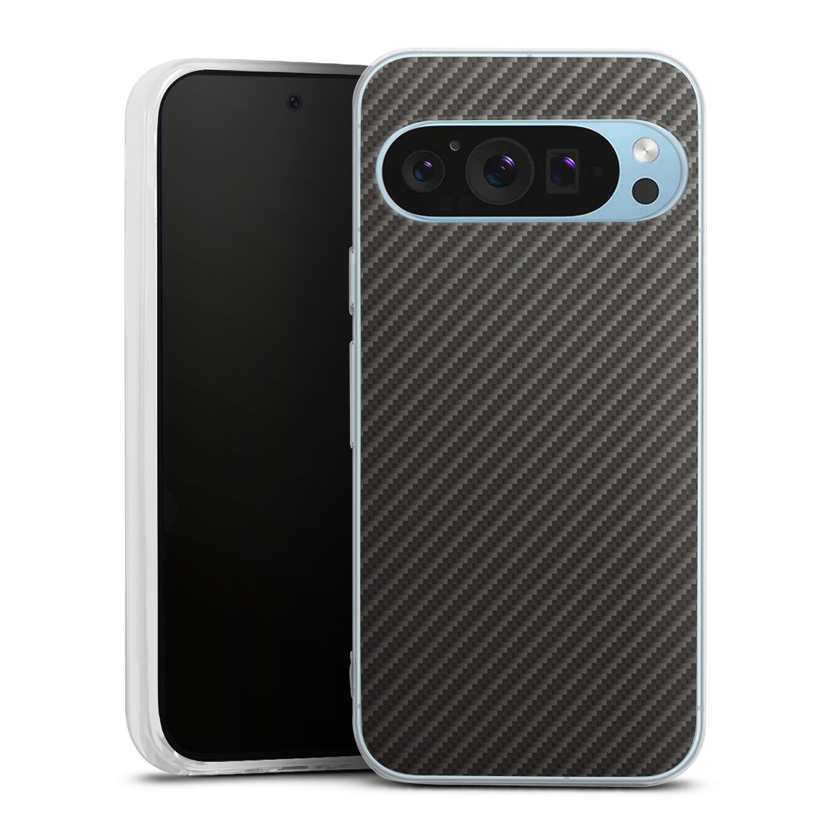 Google Pixel 9 Handy Silikon Hülle Case transparent Handyhülle Metallic Look Carbon Muster Silikon Case