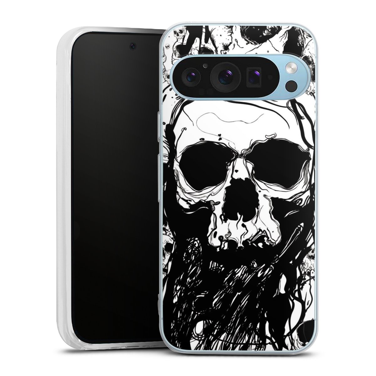 Google Pixel 9 Handy Silikon Hülle Case transparent Handyhülle Totenkopf Halloween Silikon Case