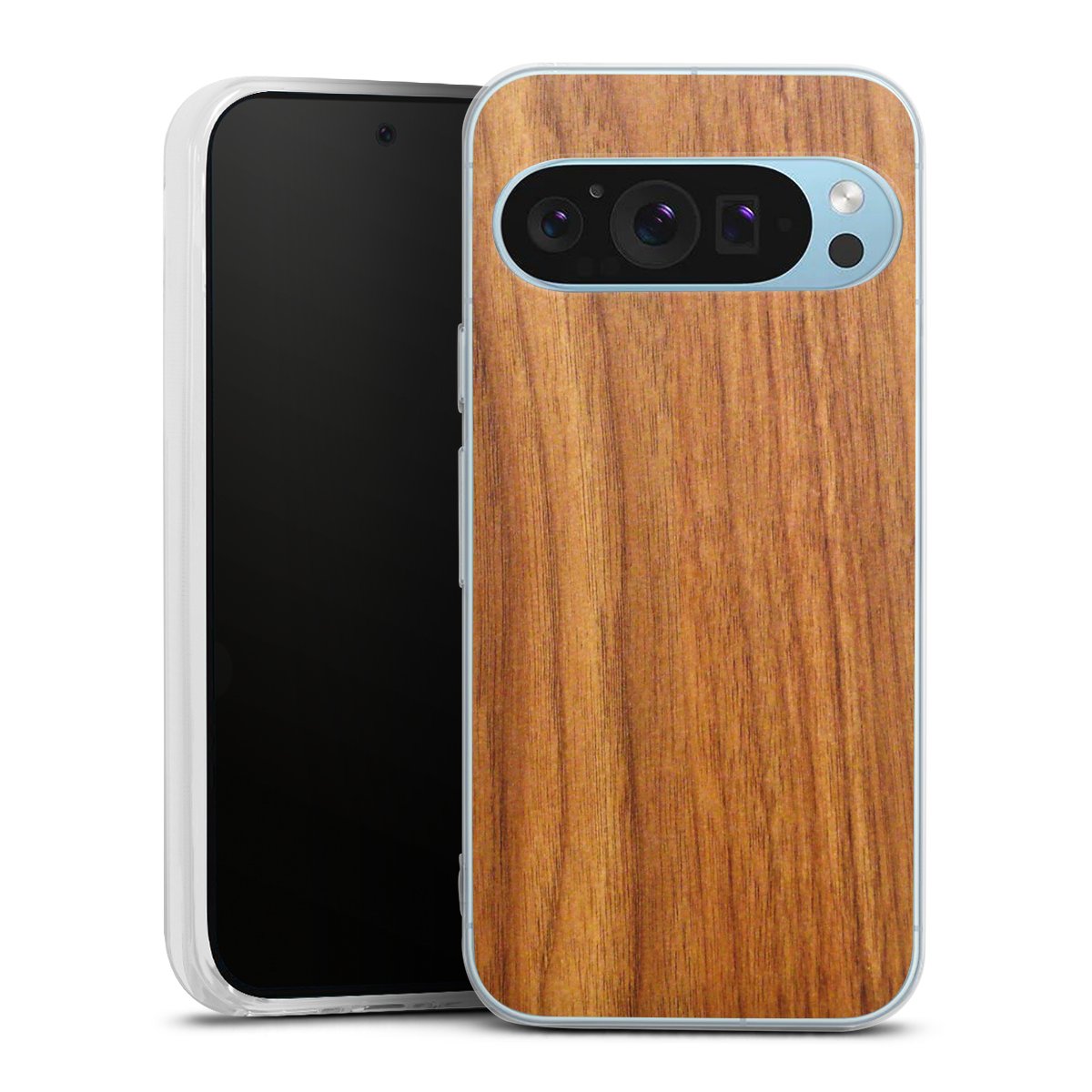 Google Pixel 9 Handy Silikon Hülle Case transparent Handyhülle Wood Larch Wooden Look Silikon Case