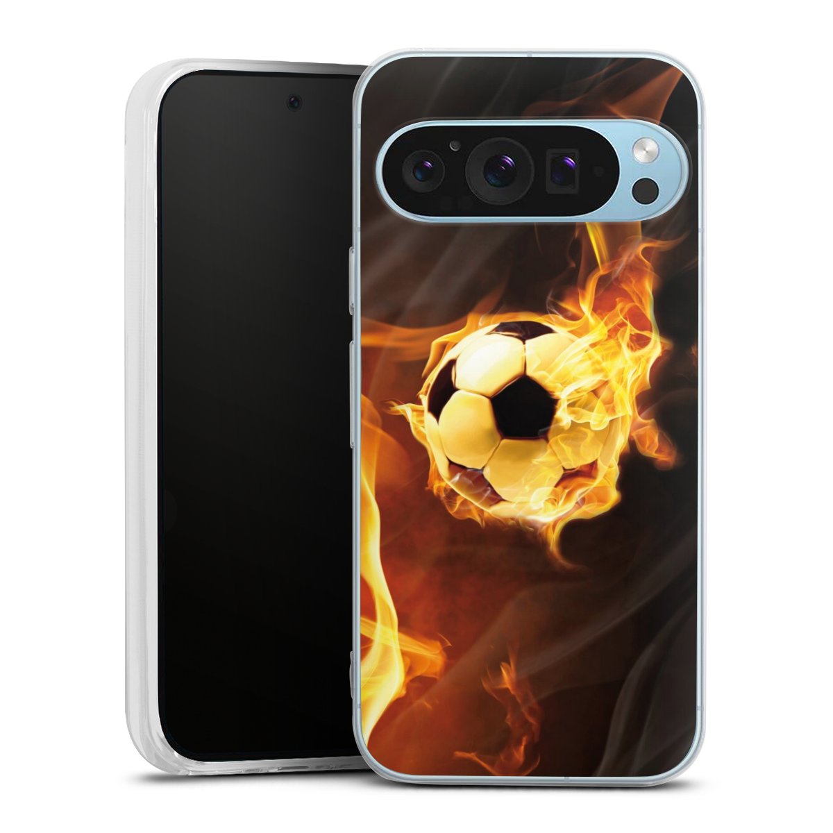 Google Pixel 9 Handy Silikon Hülle Case transparent Handyhülle Ball Fire Soccer Silikon Case