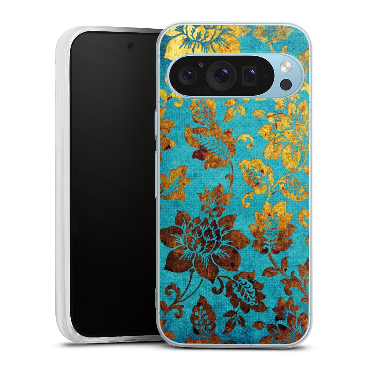 Google Pixel 9 Handy Silikon Hülle Case transparent Handyhülle Ornament Vintage Flowers Silikon Case