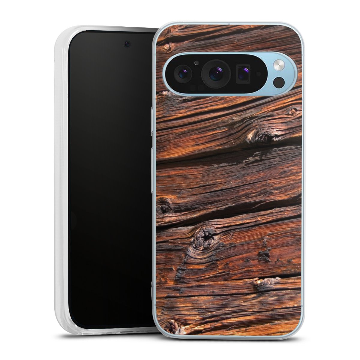 Google Pixel 9 Handy Silikon Hülle Case transparent Handyhülle Beams Wooden Look Wood Silikon Case