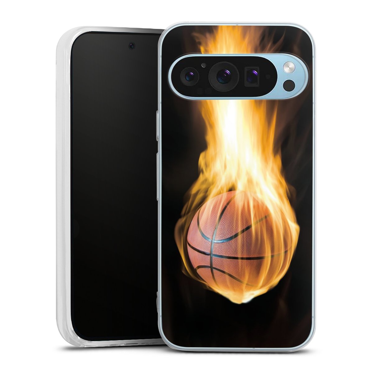 Google Pixel 9 Handy Silikon Hülle Case transparent Handyhülle Basketball Sports Fire Silikon Case