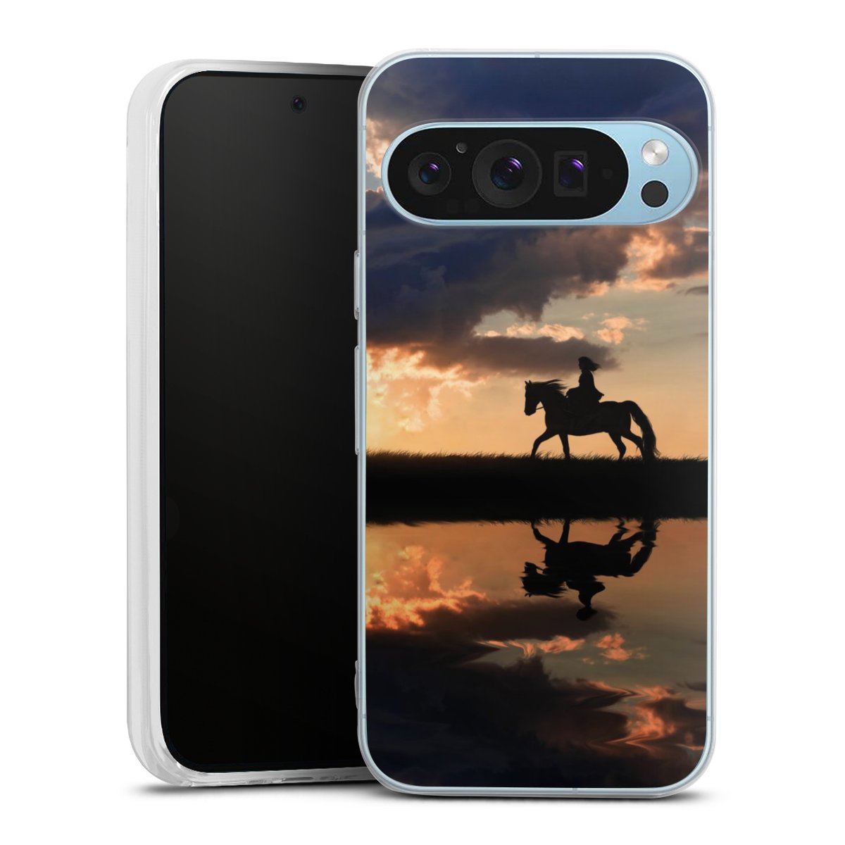 Google Pixel 9 Handy Silikon Hülle Case transparent Handyhülle Horse Sunset Horseback Riding Silikon Case