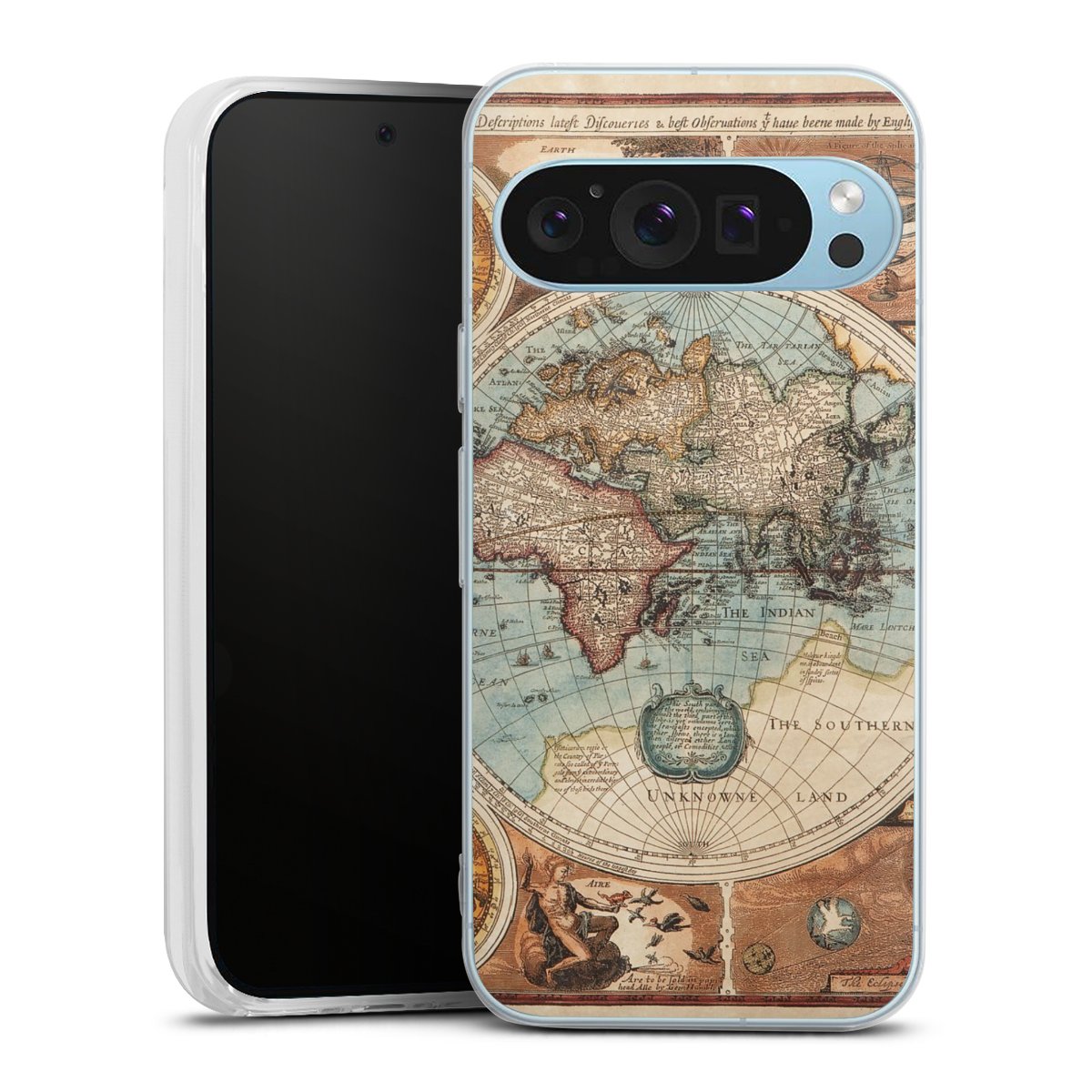 Google Pixel 9 Handy Silikon Hülle Case transparent Handyhülle World Map Vintage Map Silikon Case