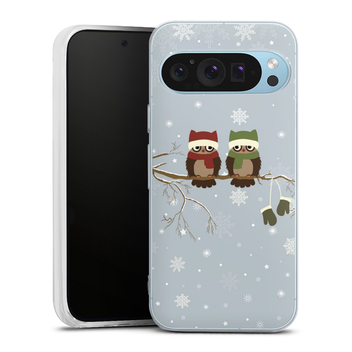 Google Pixel 9 Handy Silikon Hülle Case transparent Handyhülle Owl Winter Christmas Silikon Case