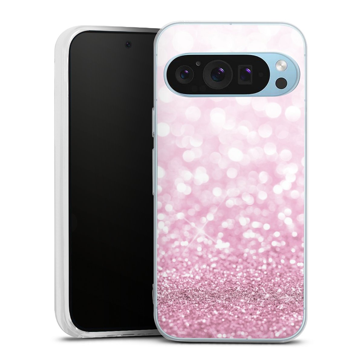 Google Pixel 9 Handy Silikon Hülle Case transparent Handyhülle Glitzer Pink Shine Silikon Case