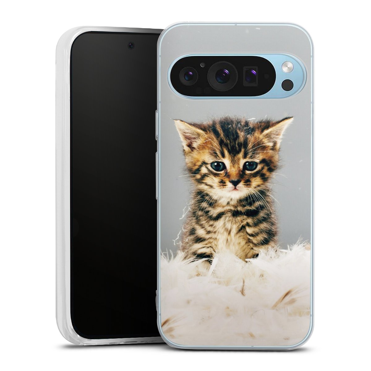 Google Pixel 9 Handy Silikon Hülle Case transparent Handyhülle Cat Feather Pet Silikon Case