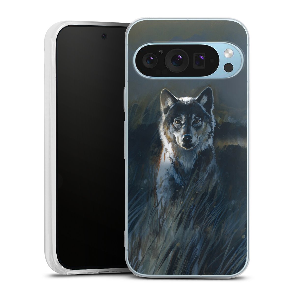 Google Pixel 9 Handy Silikon Hülle Case transparent Handyhülle Nature Wolf Painting Silikon Case