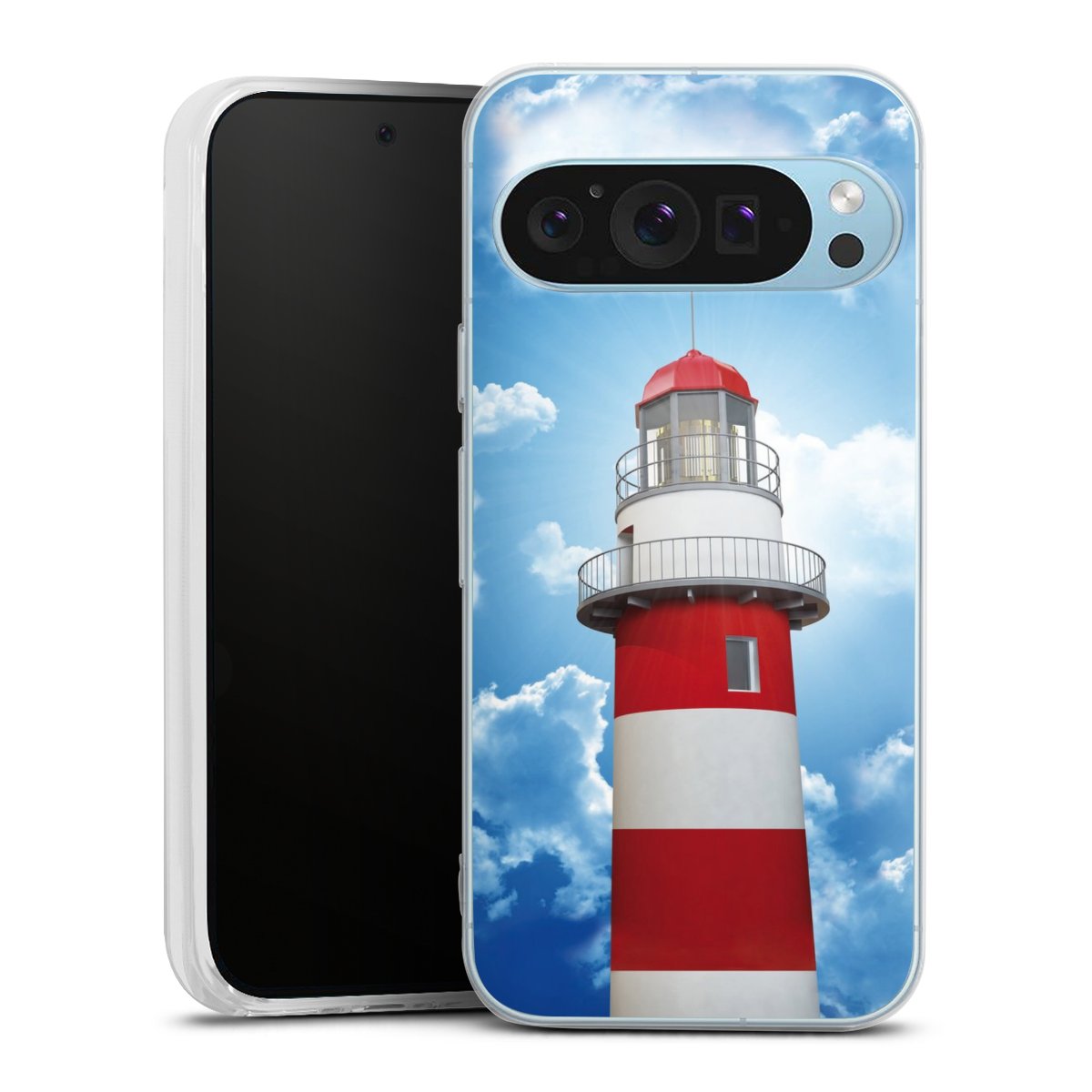 Google Pixel 9 Handy Silikon Hülle Case transparent Handyhülle Lighthouse Sky Cloud Silikon Case