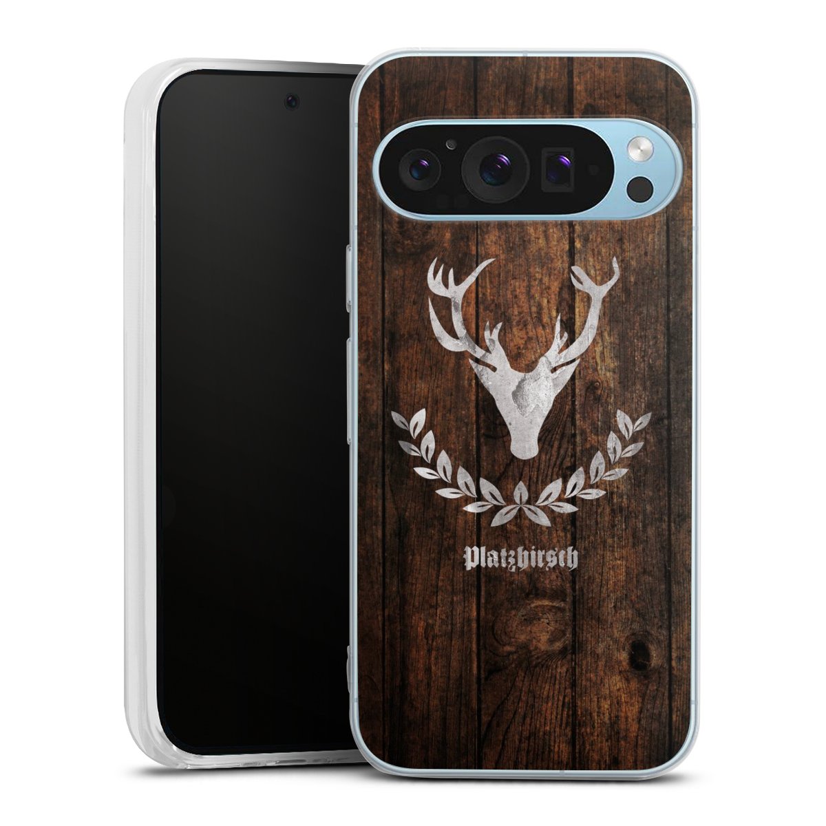 Google Pixel 9 Handy Silikon Hülle Case transparent Handyhülle Deer Wood Wooden Look Silikon Case