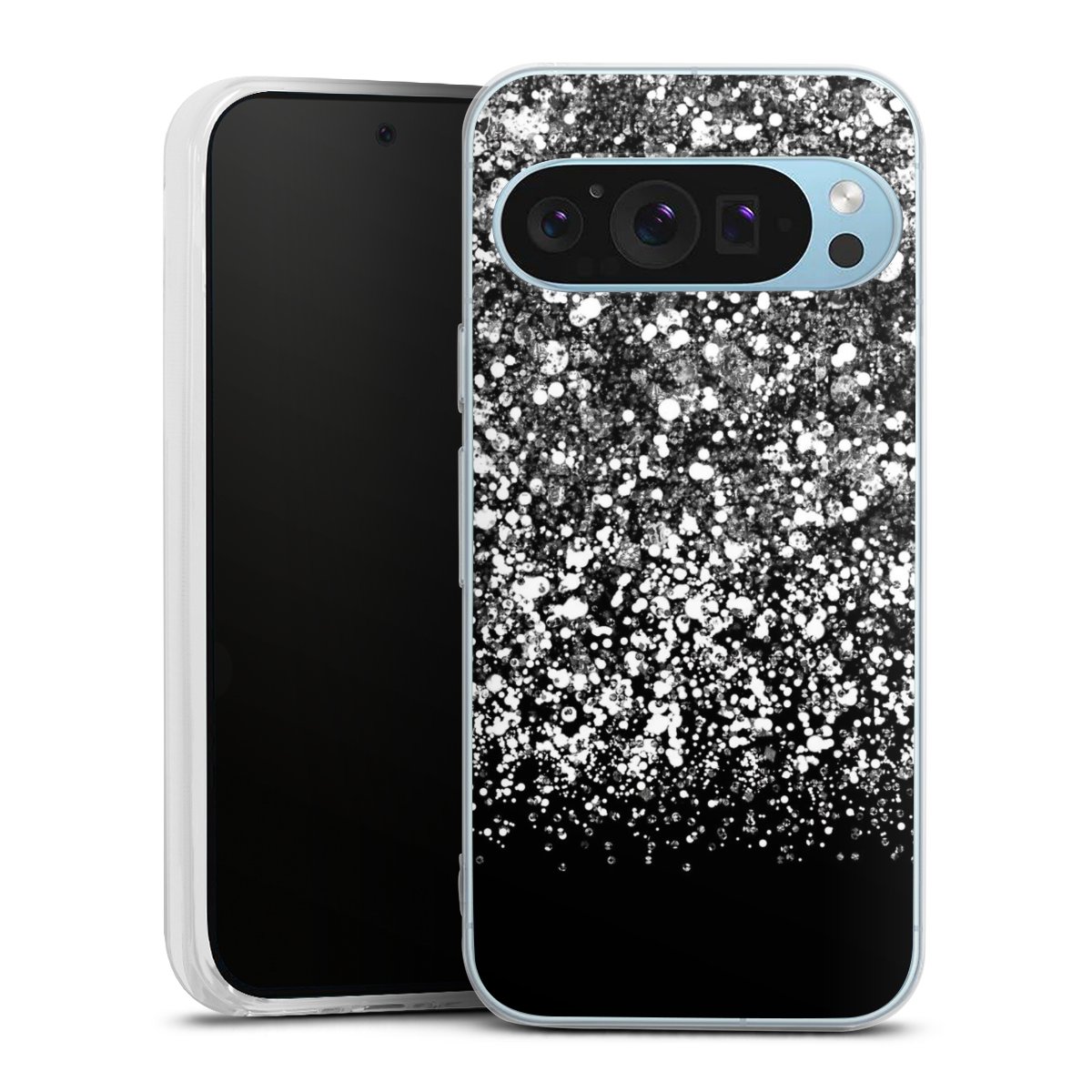 Google Pixel 9 Handy Silikon Hülle Case transparent Handyhülle Glitzer Snowflake Muster Silikon Case