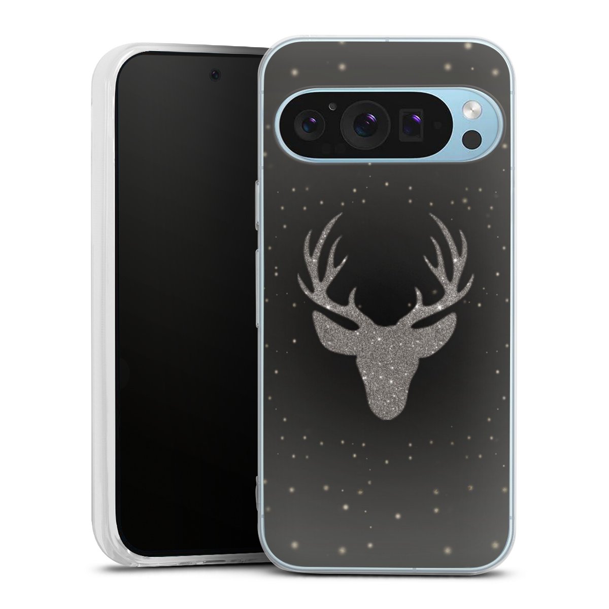 Google Pixel 9 Handy Silikon Hülle Case transparent Handyhülle Winter Deer Glitzer Silikon Case