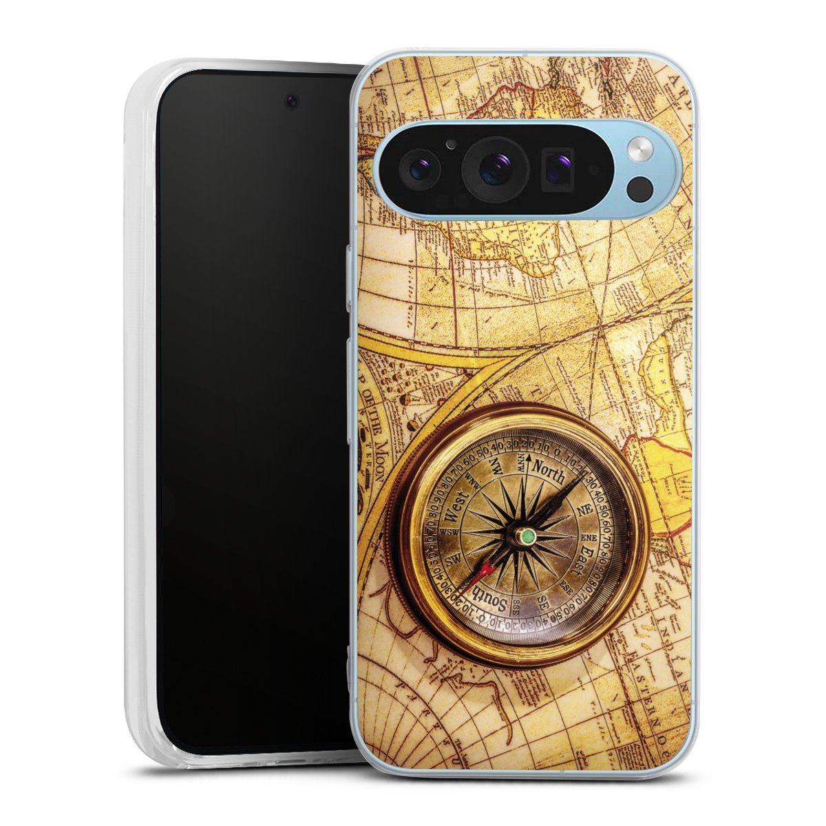 Google Pixel 9 Handy Silikon Hülle Case transparent Handyhülle World Map Map Compass Silikon Case