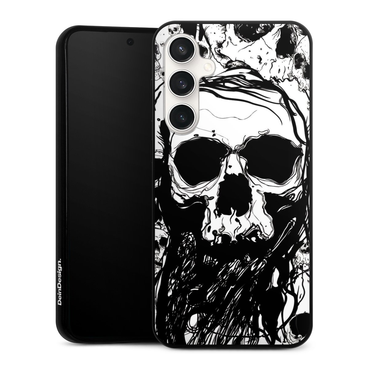 Galaxy S23 FE Handy Silikon Hülle Case schwarz Handyhülle Totenkopf Halloween