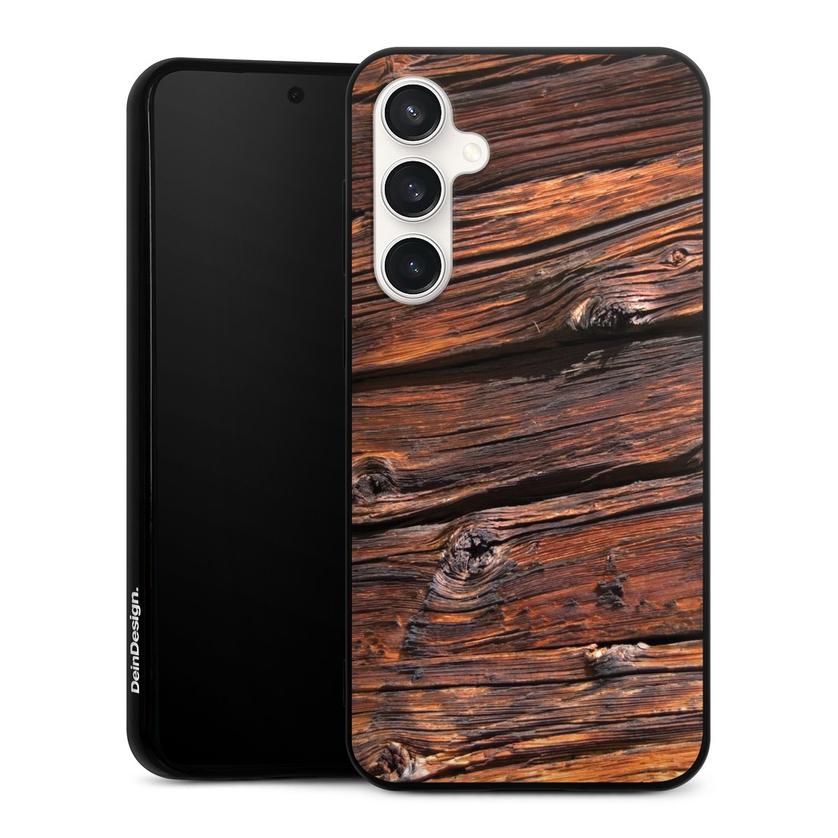 Galaxy S23 FE Handy Silikon Hülle Case schwarz Handyhülle Beams Wooden Look Wood