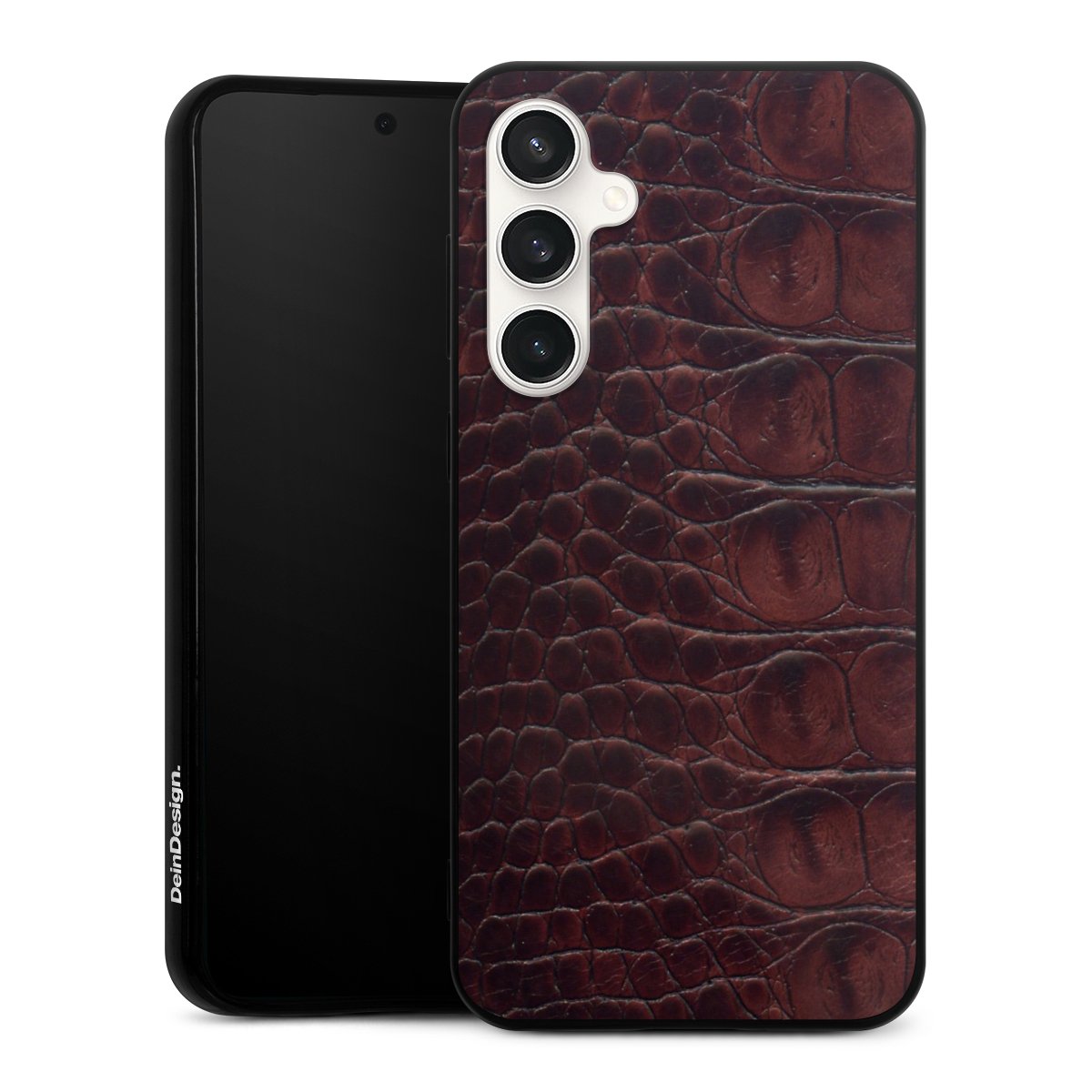 Galaxy S23 FE Handy Silikon Hülle Case schwarz Handyhülle Crocodile Animal Print Leather