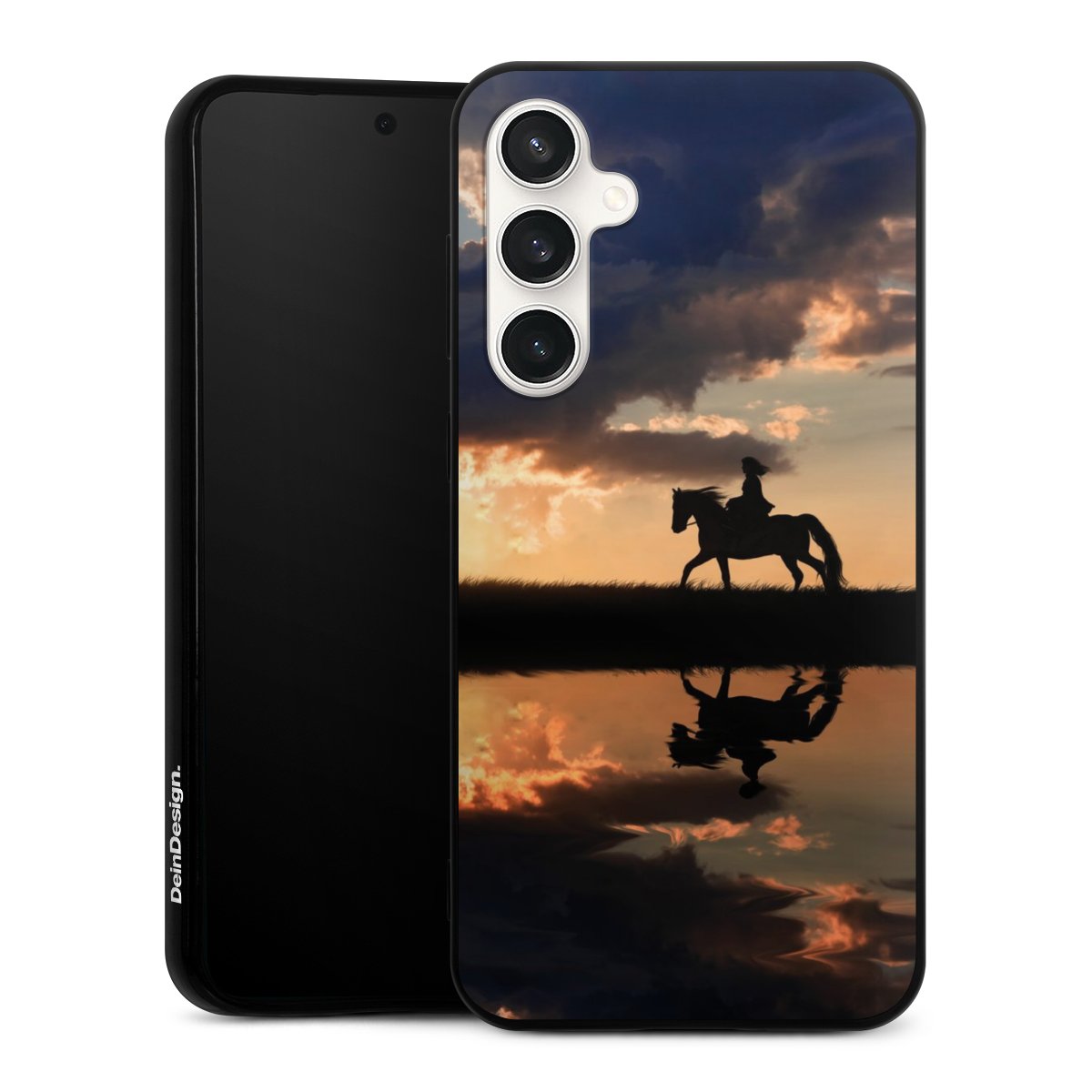 Galaxy S23 FE Handy Silikon Hülle Case schwarz Handyhülle Horse Sunset Horseback Riding