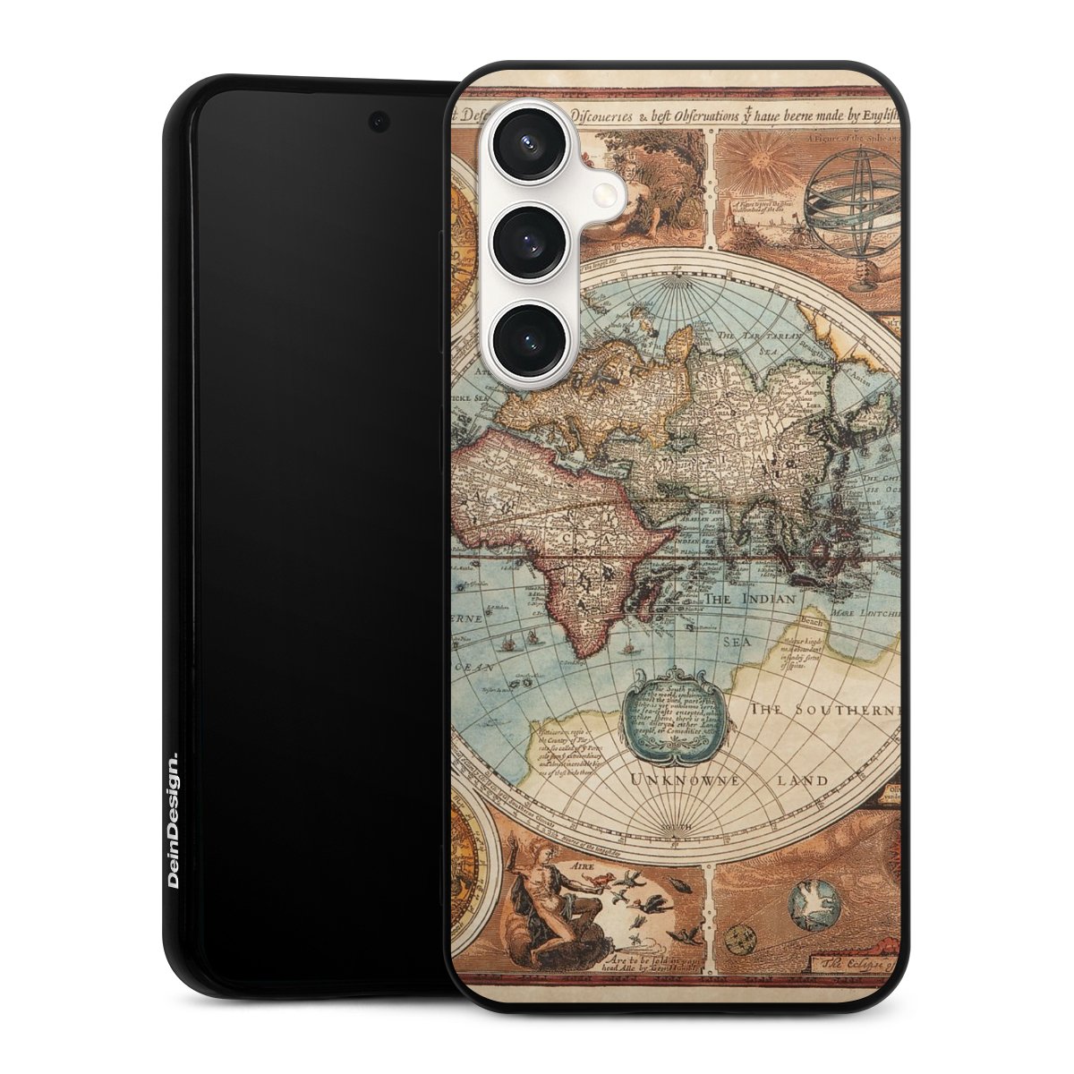 Galaxy S23 FE Handy Silikon Hülle Case schwarz Handyhülle World Map Vintage Map