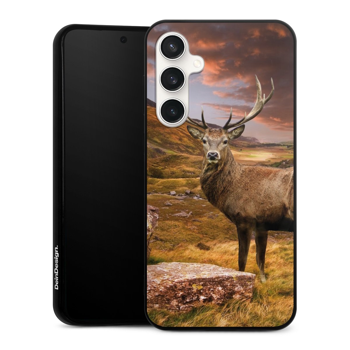 Galaxy S23 FE Handy Silikon Hülle Case schwarz Handyhülle Meadow Mountain Deer