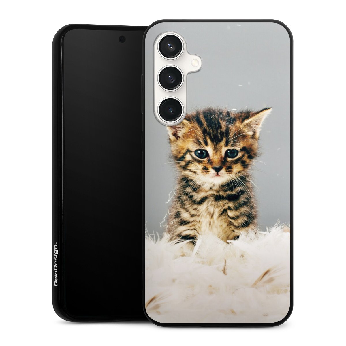 Galaxy S23 FE Handy Silikon Hülle Case schwarz Handyhülle Cat Feather Pet