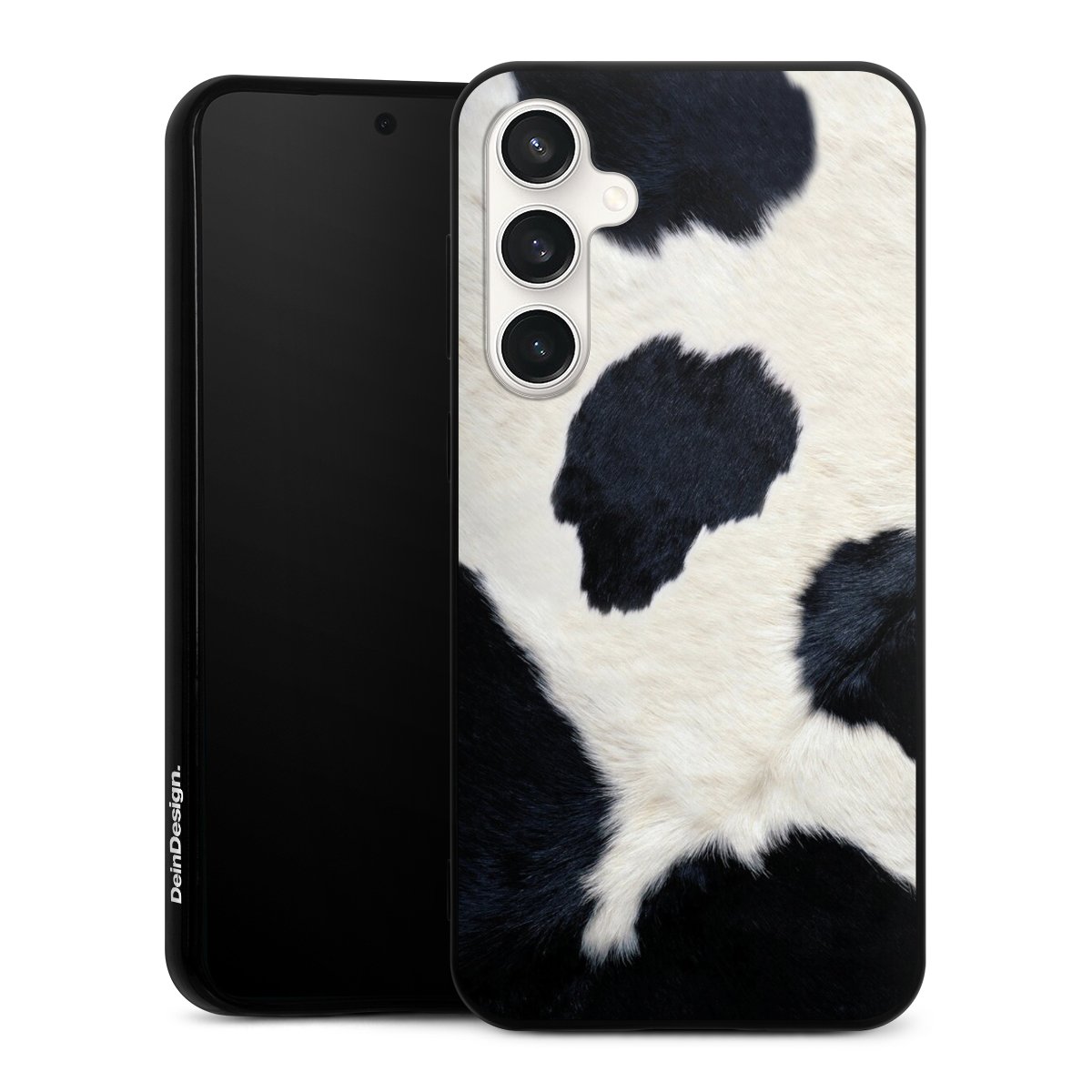 Galaxy S23 FE Handy Silikon Hülle Case schwarz Handyhülle Animal Look Animal Print Cow Skin