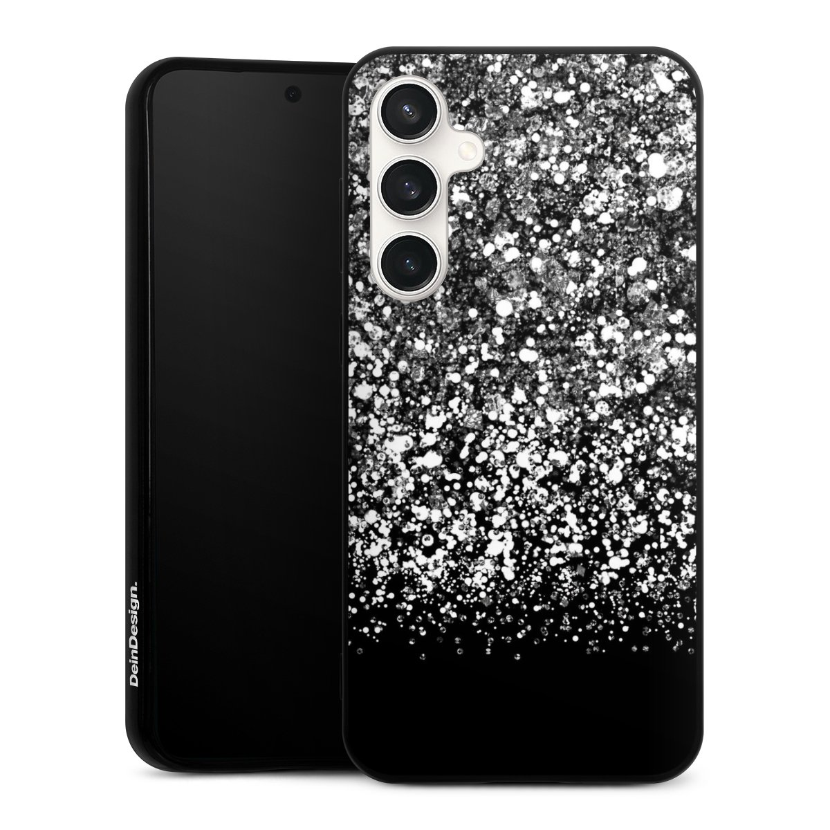 Galaxy S23 FE Handy Silikon Hülle Case schwarz Handyhülle Glitzer Snowflake Muster