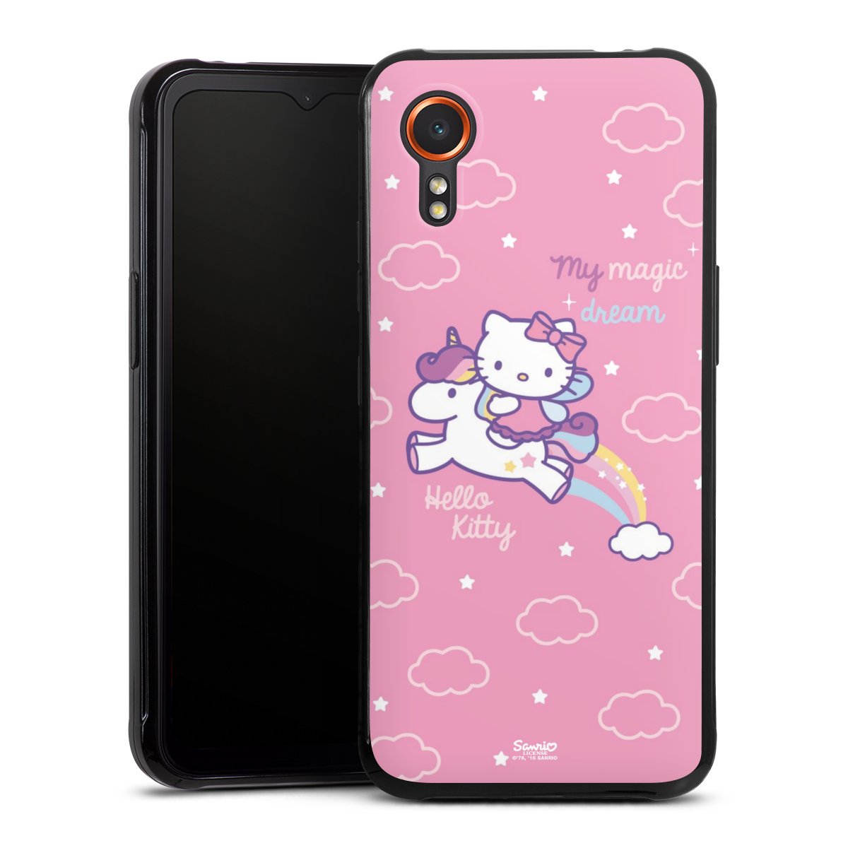 Galaxy Xcover 7 Handy Silikon Hülle Case schwarz Handyhülle Einhorn Official Licensed Product Hello Kitty