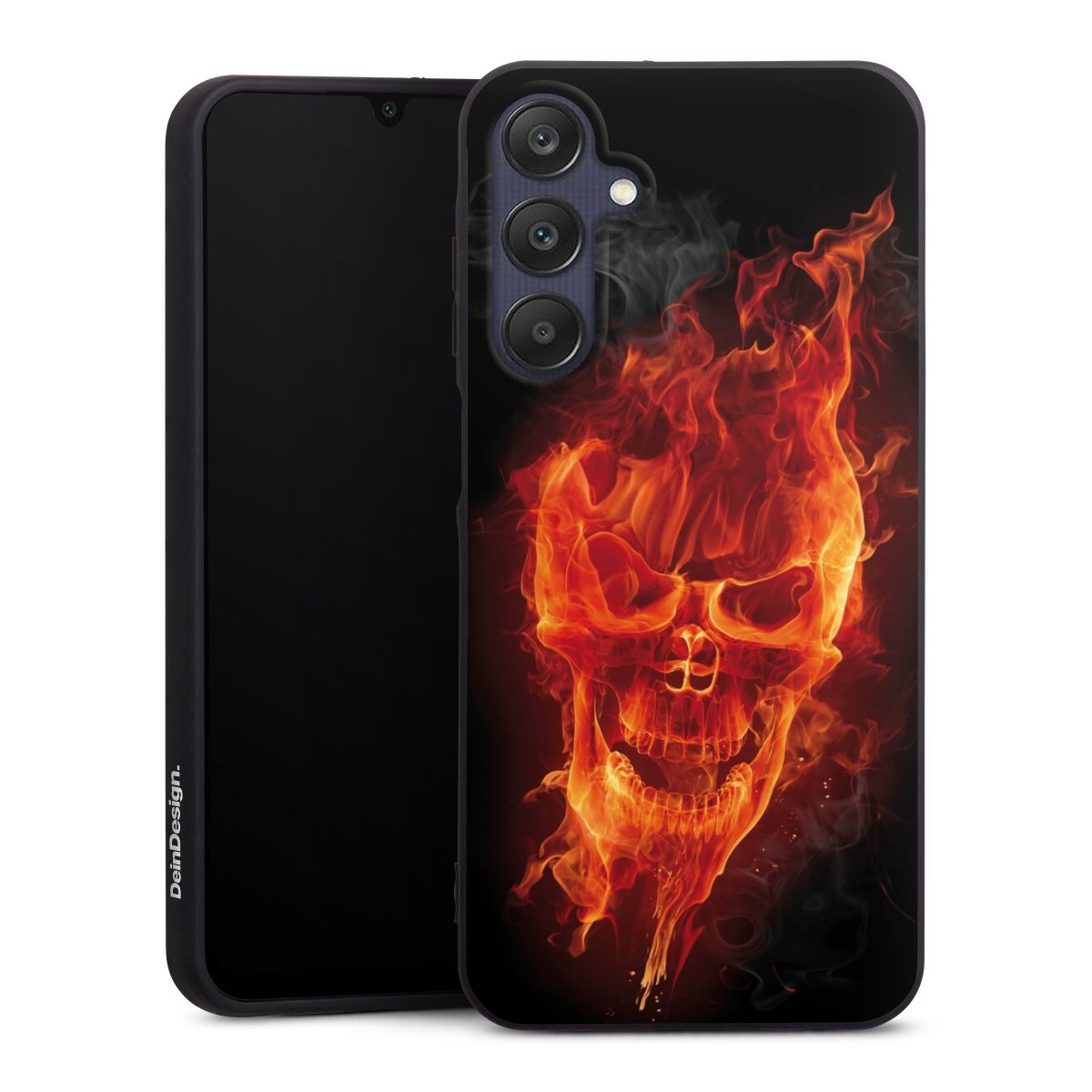 Galaxy A25 5G Handy Premium Silikon Hülle Handyhülle schwarz Case Totenkopf Skull Fire Silikon Premium Case