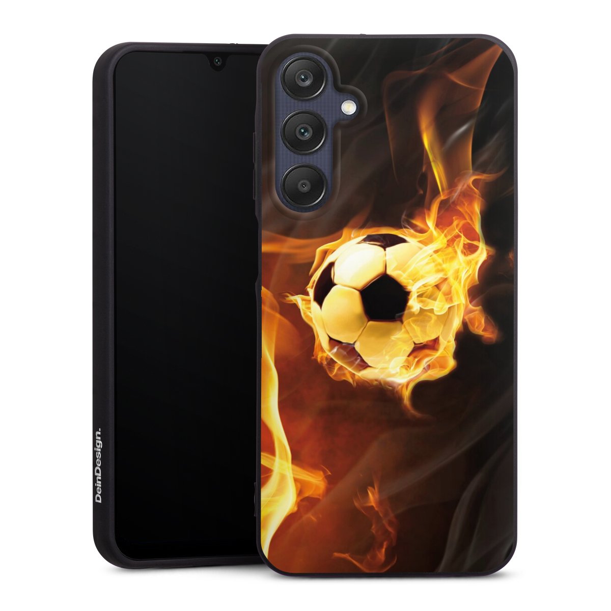 Galaxy A25 5G Handy Premium Silikon Hülle Handyhülle schwarz Case Ball Fire Soccer Silikon Premium Case