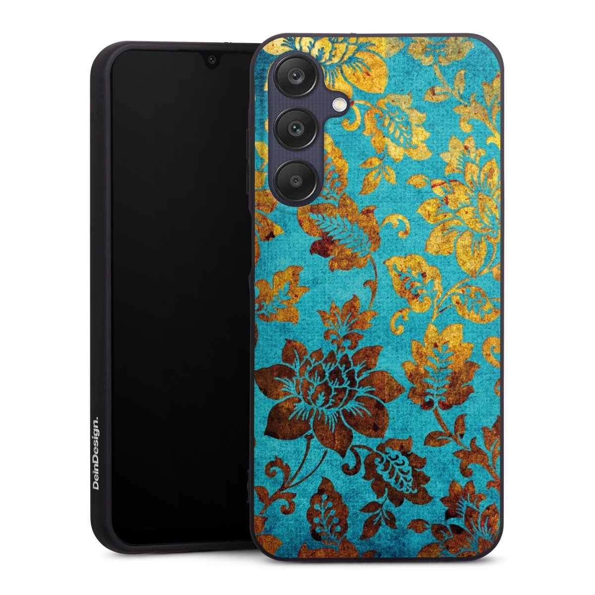 Galaxy A25 5G Handy Premium Silikon Hülle Handyhülle schwarz Case Ornament Vintage Flowers Silikon Premium Case