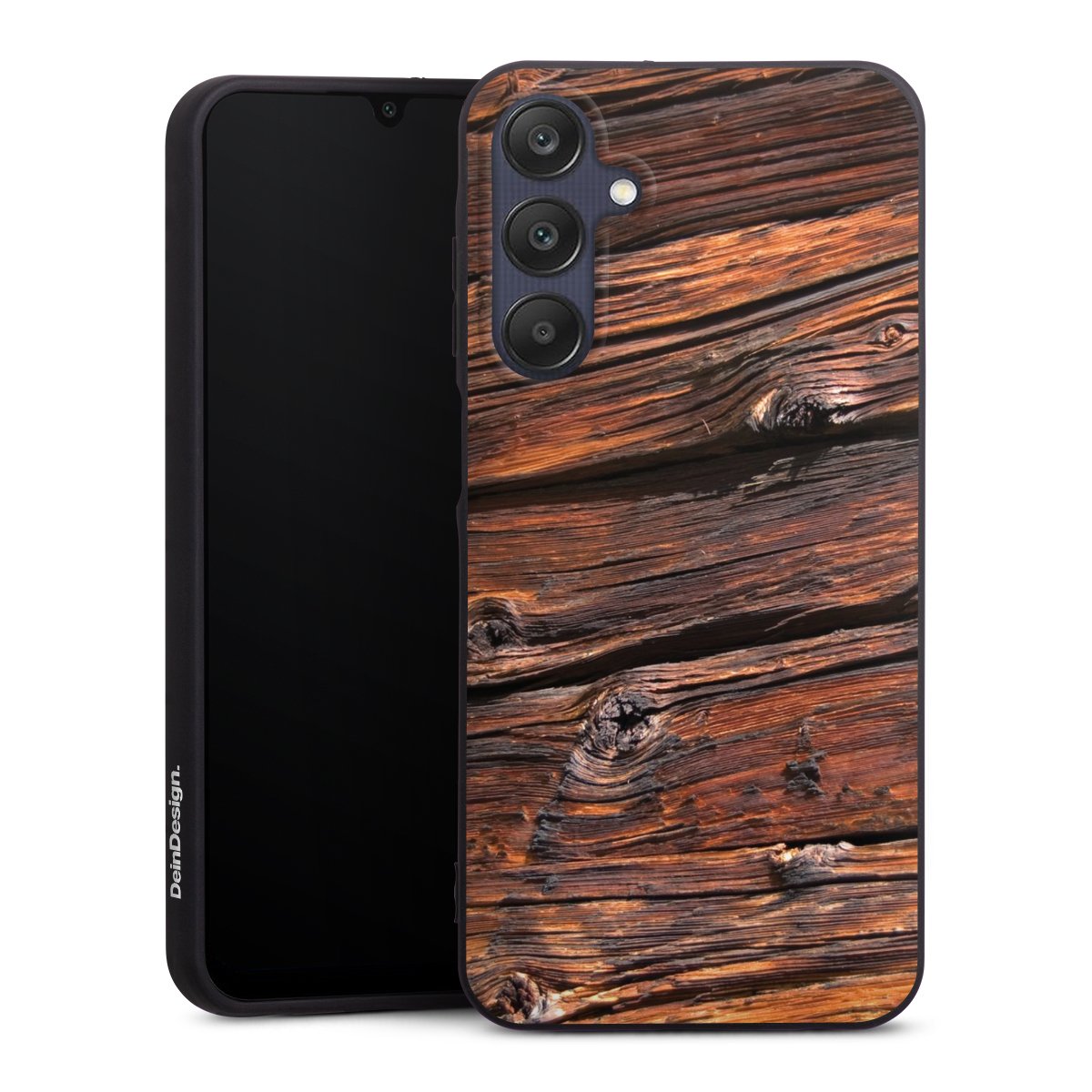 Galaxy A25 5G Handy Premium Silikon Hülle Handyhülle schwarz Case Beams Wooden Look Wood Silikon Premium Case