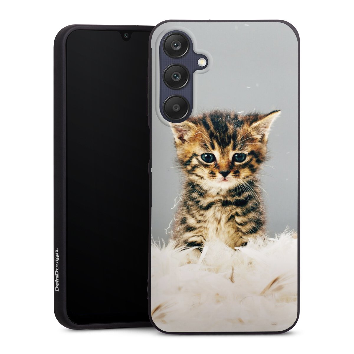 Galaxy A25 5G Handy Premium Silikon Hülle Handyhülle schwarz Case Cat Feather Pet Silikon Premium Case