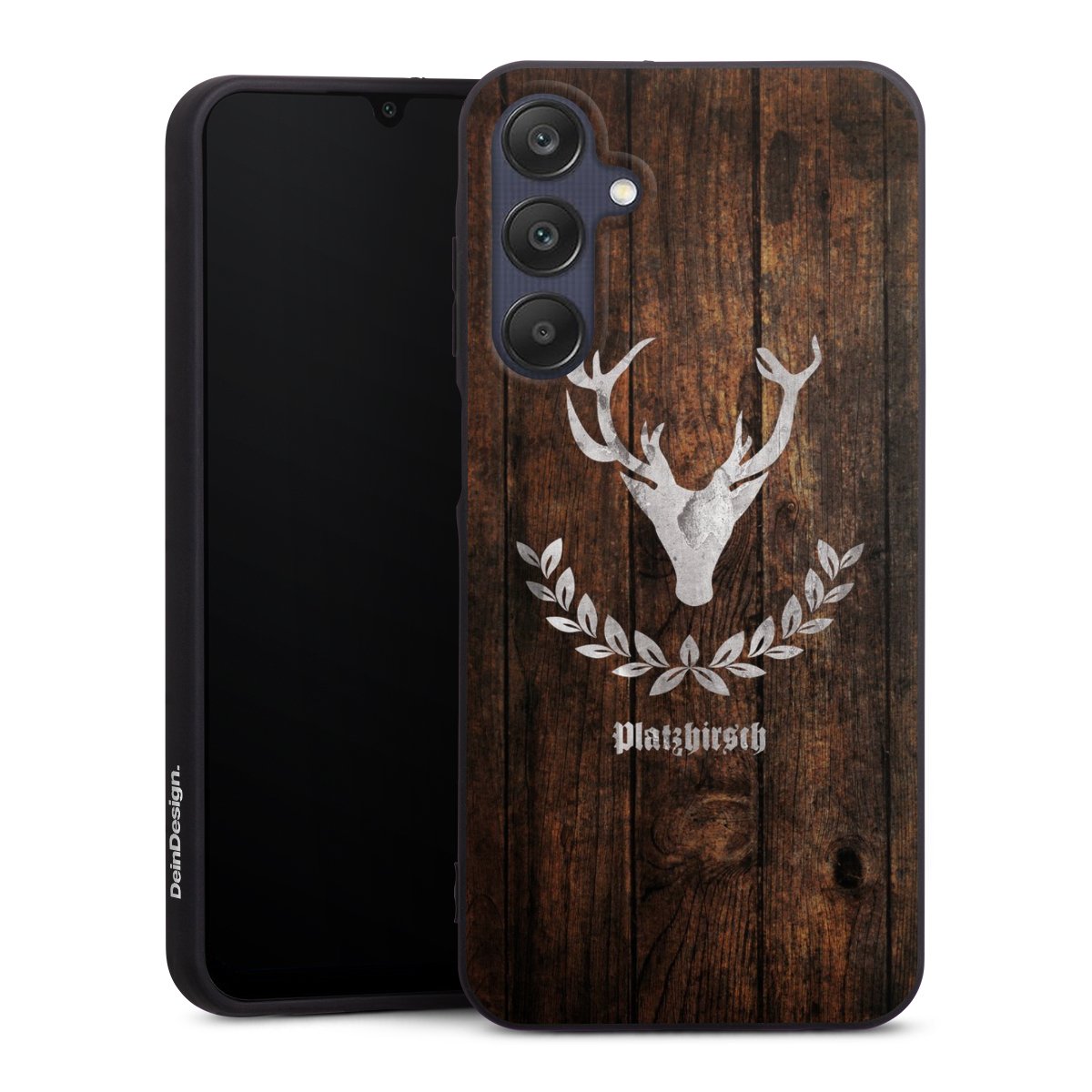 Galaxy A25 5G Handy Premium Silikon Hülle Handyhülle schwarz Case Deer Wood Wooden Look Silikon Premium Case