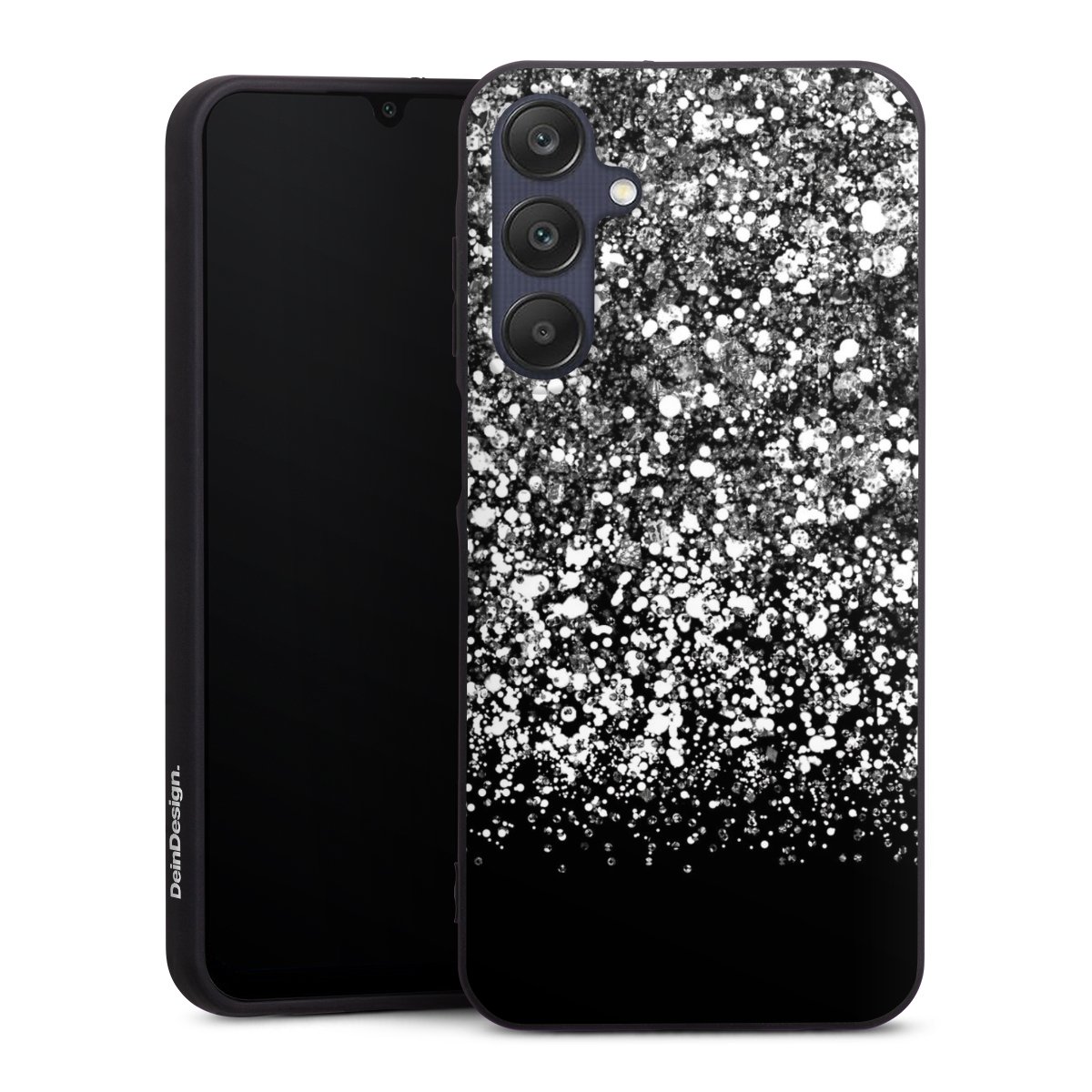 Galaxy A25 5G Handy Premium Silikon Hülle Handyhülle schwarz Case Glitzer Snowflake Muster Silikon Premium Case