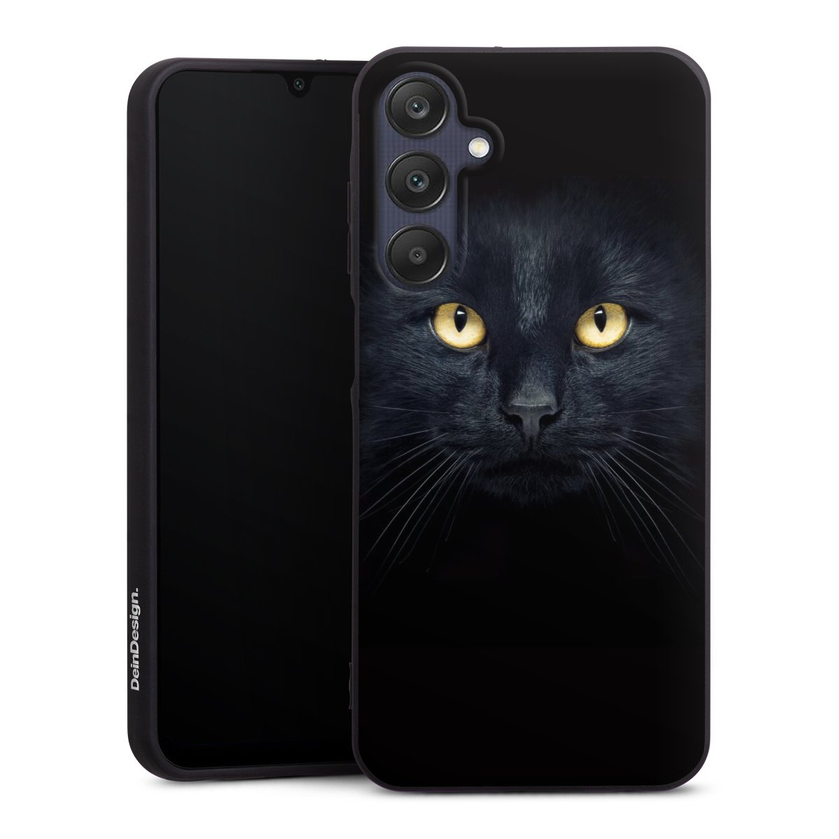 Galaxy A25 5G Handy Premium Silikon Hülle Handyhülle schwarz Case Eye Cat Black Silikon Premium Case