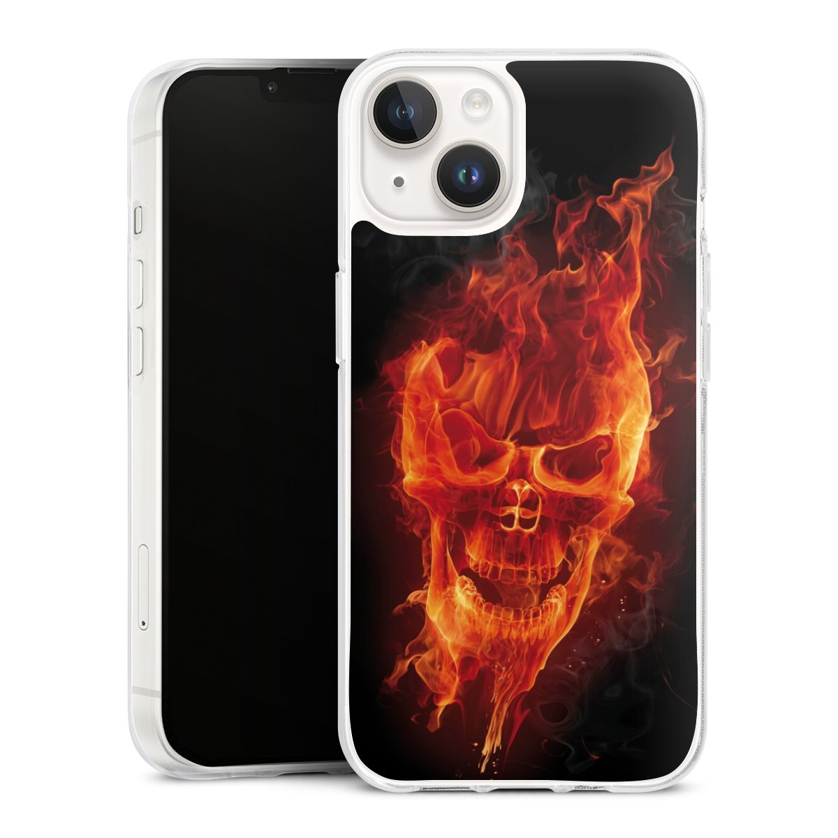 iPhone 14 Handy Silikon Hülle Case transparent Handyhülle Totenkopf Skull Fire Silikon Case