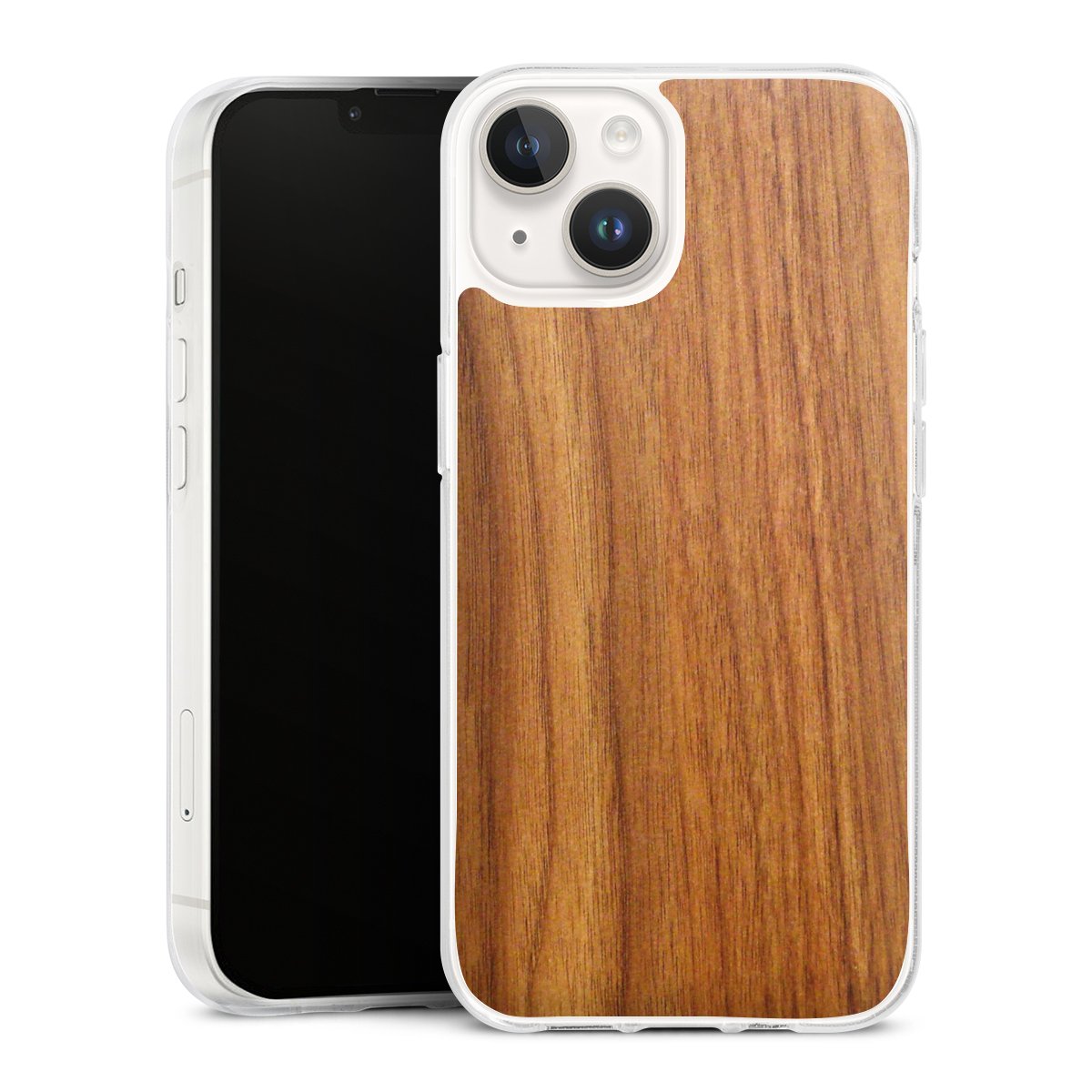 iPhone 14 Handy Silikon Hülle Case transparent Handyhülle Wood Larch Wooden Look Silikon Case