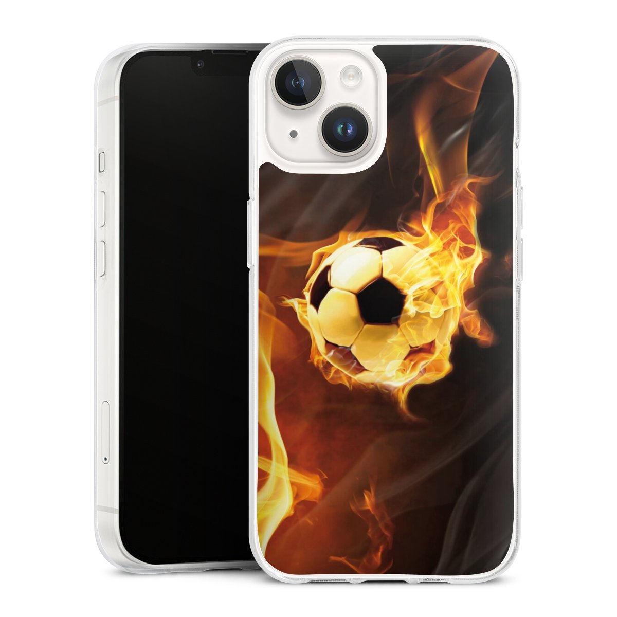 iPhone 14 Handy Silikon Hülle Case transparent Handyhülle Ball Fire Soccer Silikon Case