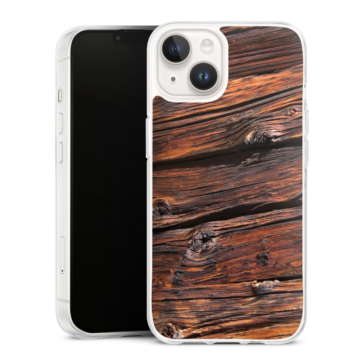 iPhone 14 Handy Silikon Hülle Case transparent Handyhülle Beams Wooden Look Wood Silikon Case