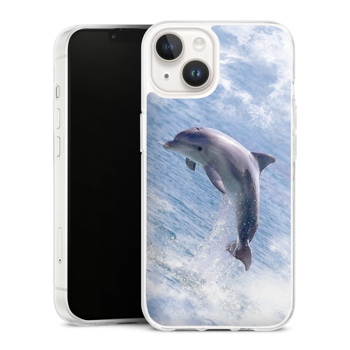 iPhone 14 Handy Silikon Hülle Case transparent Handyhülle Dolphin Ocean Wale Silikon Case