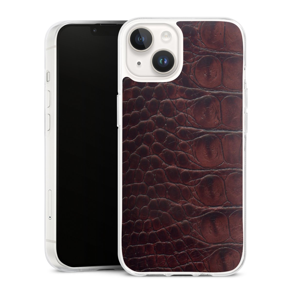 iPhone 14 Handy Silikon Hülle Case transparent Handyhülle Crocodile Animal Print Leather Silikon Case