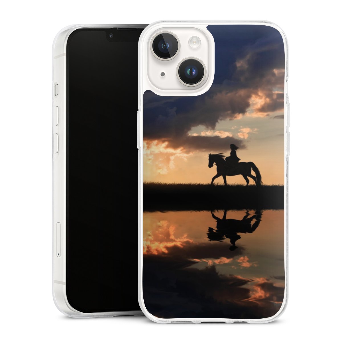 iPhone 14 Handy Silikon Hülle Case transparent Handyhülle Horse Sunset Horseback Riding Silikon Case