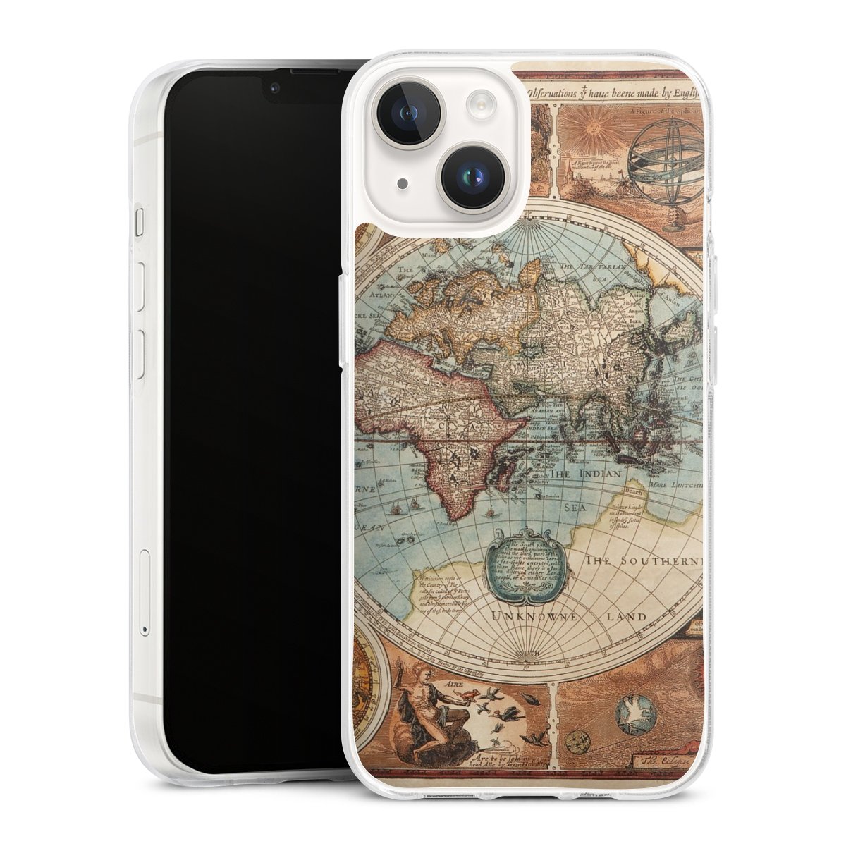 iPhone 14 Handy Silikon Hülle Case transparent Handyhülle World Map Vintage Map Silikon Case