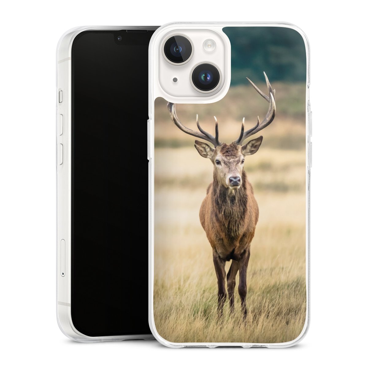 iPhone 14 Handy Silikon Hülle Case transparent Handyhülle Deer Meadow Forrest Silikon Case